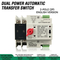 Commutateur de transfert automatique 2P 100A sur rail DIN, double alimentation ATS, sélecteur d'alimentation solaire et secteur 220V 50/60Hz
