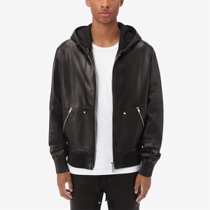 Sudadera con Capucha de Cuero con Cremallera Completa, Bolsillos con Cremallera, <span class=keywords><strong>100</strong></span>% Piel de Cordero, Personalizada OME para Hombre - Product Image 4