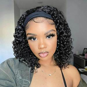Perruques Courtes à <span class=keywords><strong>Bandeau</strong></span> <span class=keywords><strong>Cheveux</strong></span> Brésiliens Ondulés pour Femmes Noires avec Dentelle Sans Colle et Perruques 100% <span class=keywords><strong>Cheveux</strong></span> Humains - Product Image 1