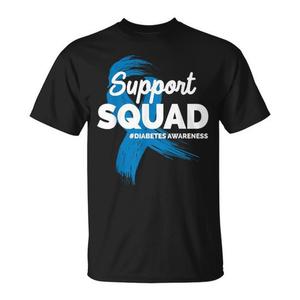 T-shirt Support Squad per la consapevolezza sul diabete, design con nastro blu, taglia unisex per adulti - Product Image 1