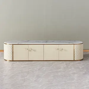 Living room modern design tv stands furniture marble top gold metal luxury tv stand table