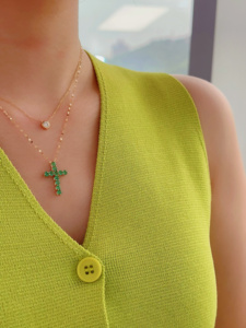 Xinfly 1.40ct <b>Emerald</b> Jesus Cross <b>Pendant</b> 18k Yellow Gold For Women - Product Image 6