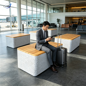 Banc cube moderne en FRP style terrazzo avec finition mouchetée pour espaces publics extérieurs, patios et halls - Product Image 3