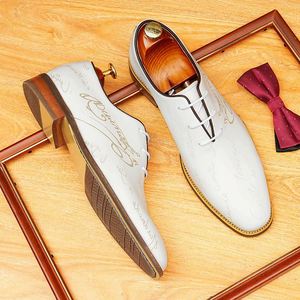 Brook Leather Shoes Mens <b>Pointed</b> <b>Toe</b> Cowhide Retro Trendy Engraved Shoes British Korean Style Youth Business Formal Shoes - Product Image 1