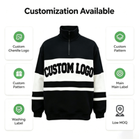 Sweatshirt Pria Warna Blok Kerah Berdiri dengan Bordir Chenille Custom, Pullover Bergaris Streetwear
