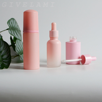 Emballage cosmétique en gros de 5 ml à 60 ml, flacon en mousse rose givré / compte-gouttes / épaule plate en verre, huile essentielle, soin de la peau du visage et du corps