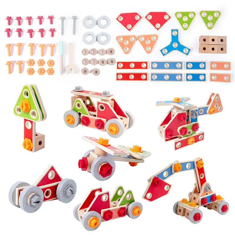 Wooden DIY Building Set For Kids 42PCS Screw And Nuts Toddler Tools Set Montessori Educational Stem Construction Toys
