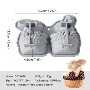Easter 2 Cavity Bunny <b>Silicone</b> Cake Mold Platinum Food Grade LFGB BPA Free Non Stick Easy Demould Mousse Dessert <b>Baking</b> Tool - Product Image 6