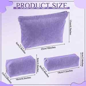 Purple Solid Style Corduroy Cosmetic <b>Bag</b> <b>Toiletry</b> Pouch with Zipper Makeup Organizer - Product Image 2