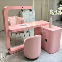Table de manucure moderne rose pour salon de manucure, atelier, mobilier de salon commercial, lampes LED, armoires, salon, chambre, écologique