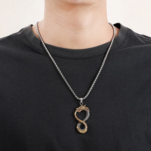 yunnique Unisex <b>Titanium</b> Steel Dragon Pendant Necklace Infinity Design Fashion Jewelry Hip Hop Style <b>Chain</b> - Product Image 4