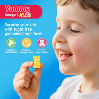 Gummies Omega 3 pour enfants saveur pêche DHA EPA Calcium Vitamines D3 K2 C Soutien Concentration Croissance Immunité 60 unités Oursons Gommeux