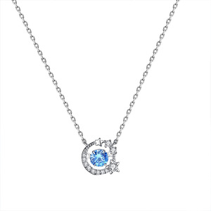 Collier pendentif lune avec strass en cristal bleu, chaîne en argent 925 plaqué rhodium, bijoux romantiques pour femmes à porter au quotidien - Product Image 1