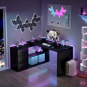 Escritorio de ordenador en forma de L reversible con 3 cajones de almacenamiento y estantes, escritorio de escritura, mesa de oficina modular - Product Image 6