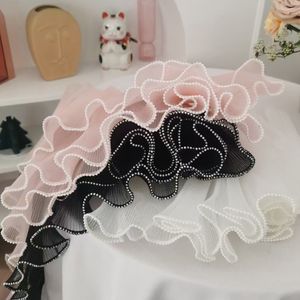 ช่อดอกไม้แบบตาข่ายลายคลื่นไข่มุกแบบเกาหลีช่อดอกไม้แบบกระดาษลายดอกไม้ลูกไม้อัดพลีทกุหลาบบรรจุภัณฑ์ผ้าโปร่งกันน้ำ - Product Image 5