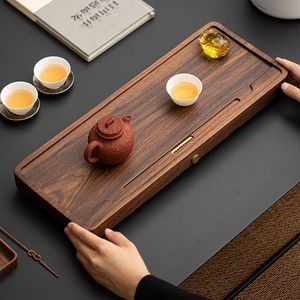 Oogishido Black Walnut Wood <b>Tea</b> <b>Tray</b> Rectangular Solid Wood Drainage Kung Fu <b>Tea</b> Set - Product Image 1