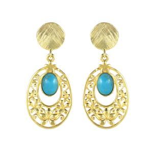 Vintage Gold Plated Brass <b>Turquoise</b> Floral Filigree <b>Earrings</b>, Drop <b>Earrings</b> Party Wear Jewelry - Product Image 1