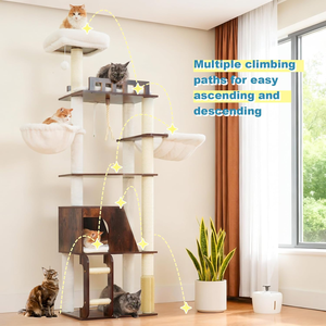 Wooden <b>Cat</b> Tree, 69.7 inch <b>Cats</b> Furniture <b>Tower</b> with Large Platforms, Hammocks, Spacious Condo, Full Sisal <b>Scratching</b> Posts - Product Image 2