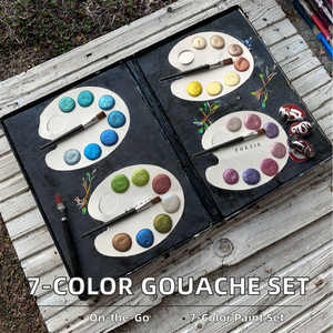 Portable personnalisable 7 couleurs Mini solide nacré aquarelle <span class=keywords><strong>Gouache</strong></span> peinture carte de peinture brillante pour la peinture sur toile extérieure - Product Image 4