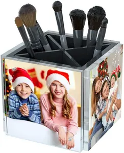 Acrylic Pen Holder Magnetic Pencil Holder Black Penholder Rotating Picture Frame Custom Pen Stand For Office