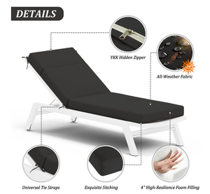 Lounge <strong>Cushions</strong> Set of 2, <strong>Outdoor</strong> Patio <strong>Furniture</strong> Lounger <strong>Replacement</strong> <strong>Cushions</strong> with Zipper Ties Water-Resistant for Pool - Product Image 2
