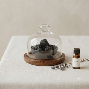 Set Diffusore Minimalista Wabi-Sabi in Pietra Lavica con Cupola in Vetro, Fragranza per la Casa, Decorazione per il Benessere da Scrivania - Product Image 1