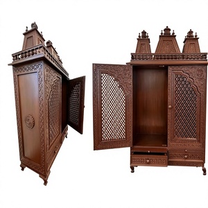 Exclusive Pooja <b>Cabinet</b> with Double Doors Handcrafted Teak Wood Puja <b>Cabinet</b> Home Australia Closed Door Wooden Temple Manufactur - Product Image 1