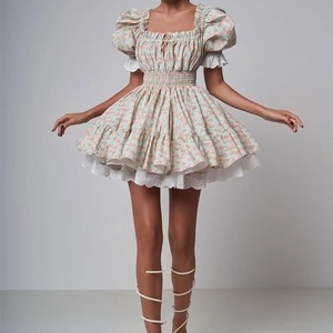 Vestido Mini Sexy de Encaje con Parches para Mujer, Elegante Vestido con Apliques Florales en 3D, Vestido Chic con Mangas Abullonadas, Vestido Estilo Coquette - Product Image 2