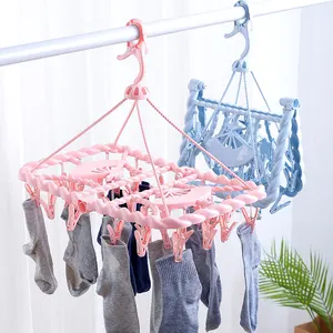 Household Folded Drip Hanger Plastic Folding Bra Clothes Drying Rack with 32 clips
