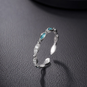Anel Aberto Elegante em Prata S925 Banhado a Ouro <span class=keywords><strong>18K</strong></span> com Esmalte Azul e Diamante, Anel Ajustável em Prata Esterlina 925 - Product Image 5
