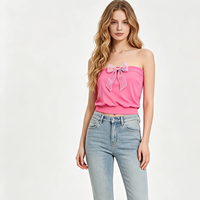 Haut bustier moulant en maille pour femme avec nœud en organza, couleur unie, coupe courte, sans manches, taille élastique, style camisole élégante