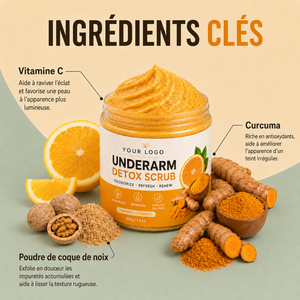 Gommage corporel multi-usages OEM qui améliore le teint terne et irrégulier, lisse la texture rugueuse, gommage détoxifiant pour les aisselles au curcuma et à la vitamine C - Product Image 3