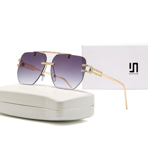 Gafas de sol sin montura a la moda para mujer, montura metálica, protección UV400, tipo 3, lentes negras, material de PC - Product Image 5