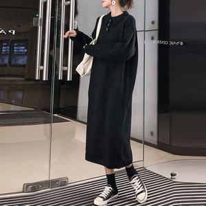 Tendenza vendita calda autunno inverno corea in tinta unita oversize <span class=keywords><strong>Polo</strong></span> collo collo maglioni <span class=keywords><strong>donna</strong></span> taglie forti abiti lunghi in maglia - Product Image 4