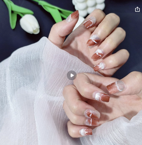 Ensemble de faux ongles français, 10 pièces, longueur moyenne, en acrylique, faits à la main, multicolores, style gothique français, design mignon pour nail art - Product Image 1