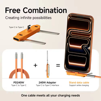 Support de charge rapide 2-en-1 6A 240W tendance, en cuivre pur, avec port USB-C pliable en TPE, détachable et multi-angles pour ordinateur de bureau