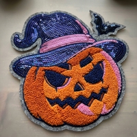 Patchs brodés personnalisés en sequins de citrouille d'Halloween, appliques thermocollantes pour bricolage, idéales pour décorer costumes, vestes, chapeaux, sacs – Effet effrayant