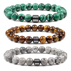 8mm Volcanic Stone & Black Onyx <b>Bracelet</b> for <b>Men</b> - Elastic String Malachite <b>Beads</b>, Euro-American Hand Chain - Product Image 2