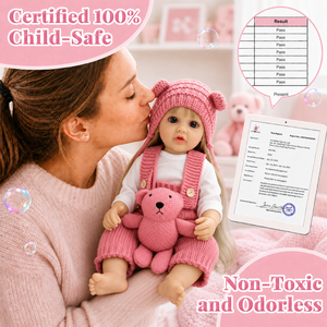 BAkwbwBY Muñeca <span class=keywords><strong>Reborn</strong></span> 22 Pulgadas Caucásica Cabello Liso Conjunto Tejido Rosa Gorro de Oso Realista Suave OEM Mayorista - Product Image 5