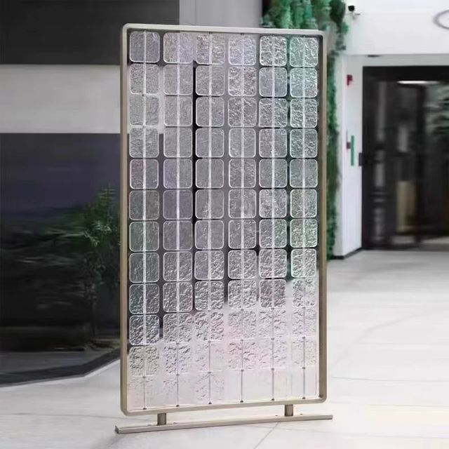 Metal 4 Panels Room Divider Decorative Folding Stainless Steel Screen Partition Movable Panel