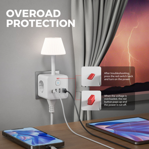 3-Outlet <span class=keywords><strong>Power</strong></span> Strip với điều chỉnh độ sáng đèn bàn, bảo vệ tăng, On/Off chuyển đổi, 3 USB-A Cổng & 1 USB-C cổng EU cắm - Product Image 5