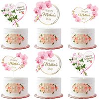 Décorations de gâteau pour la fête des mères, fleurs en feuille d'or, cœur, pour cupcakes, fête d'anniversaire de maman, décoration de gâteau, rose