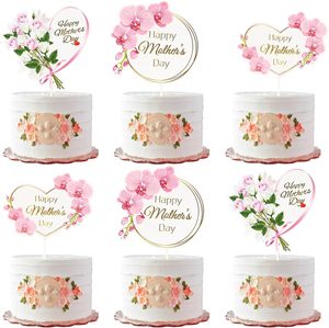 Decorazioni per Torte per la Festa della Mamma, Topper per Cupcake con Fiori e Cuore in Lamina d'Oro, per <span class=keywords><strong>Compleanno</strong></span> della Mamma, Rosa - Product Image 2