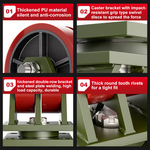 8 10 12 Zoll starre drehbare industrielle rote Eisenkern last 5 Tonnen Doppel räder <span class=keywords><strong>PU</strong></span> Heavy Duty <span class=keywords><strong>Caster</strong></span> für Geräte - Product Image 4