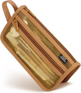 Estuche para lápices de doble capa transparente con cierre de cremallera y diseño de cuadrícula de cuatro compartimentos (rosa) - Ideal para viajes, uso en la oficina y la escuela para adultos - Product Image 4