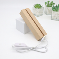 Support de veilleuse LED créatif avec télécommande USB, base en bois de hêtre, base centrale en acrylique rectangulaire, lampe de chambre en bois