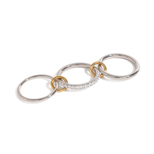 Anillo de Acero Inoxidable con Oro de 18k y Detalles en Plata, Tres Capas con Incrustaciones de Circonita Blanca, Anillo Unisex de Moda - Product Image 1