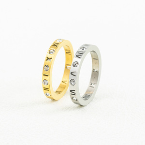 yunnique <b>Titanium</b> Steel Roman Numeral Diamond <b>Ring</b> Unisex Everyday Wear Gold Silver Couple <b>Rings</b> - Product Image 2