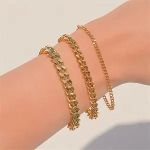 Wholesale Women Mens Personalized 18K Gold Link Bracelet Stainless Steel 4MM/6MM/8MM Cuban Chain Bracelet For Women