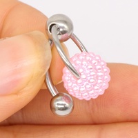 Gaby Bijou de piercing corporel pour femme en acier chirurgical 316L plaqué or rose 14g, qualité AAA, avec pendentif boule de perle rose colorée pour nombril